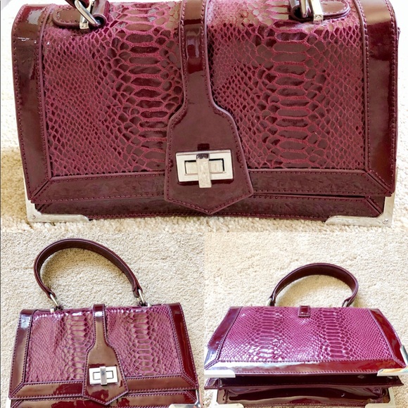 LIKE NEW 💜Burgundy Handbag 👜 with Metal Detail - Picture 1 of 2